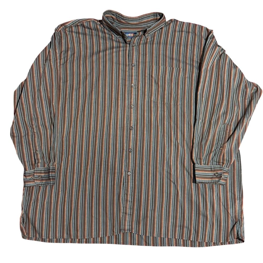 Canyon Ridge 3XL Striped‎ Button Down Shirt Long Sleeve Brown Blue Mens